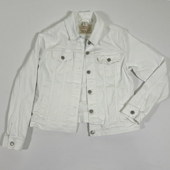 Levi's Jackets & Blazers - Levis Womens White Denim Trucker Jacket Large Stretch Cotton 77306-0004